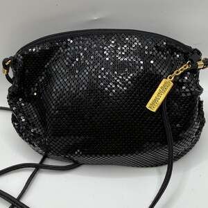 Vintage Whiting & Davis International Black Metal Mesh Purse Shoulder Bag 1980s